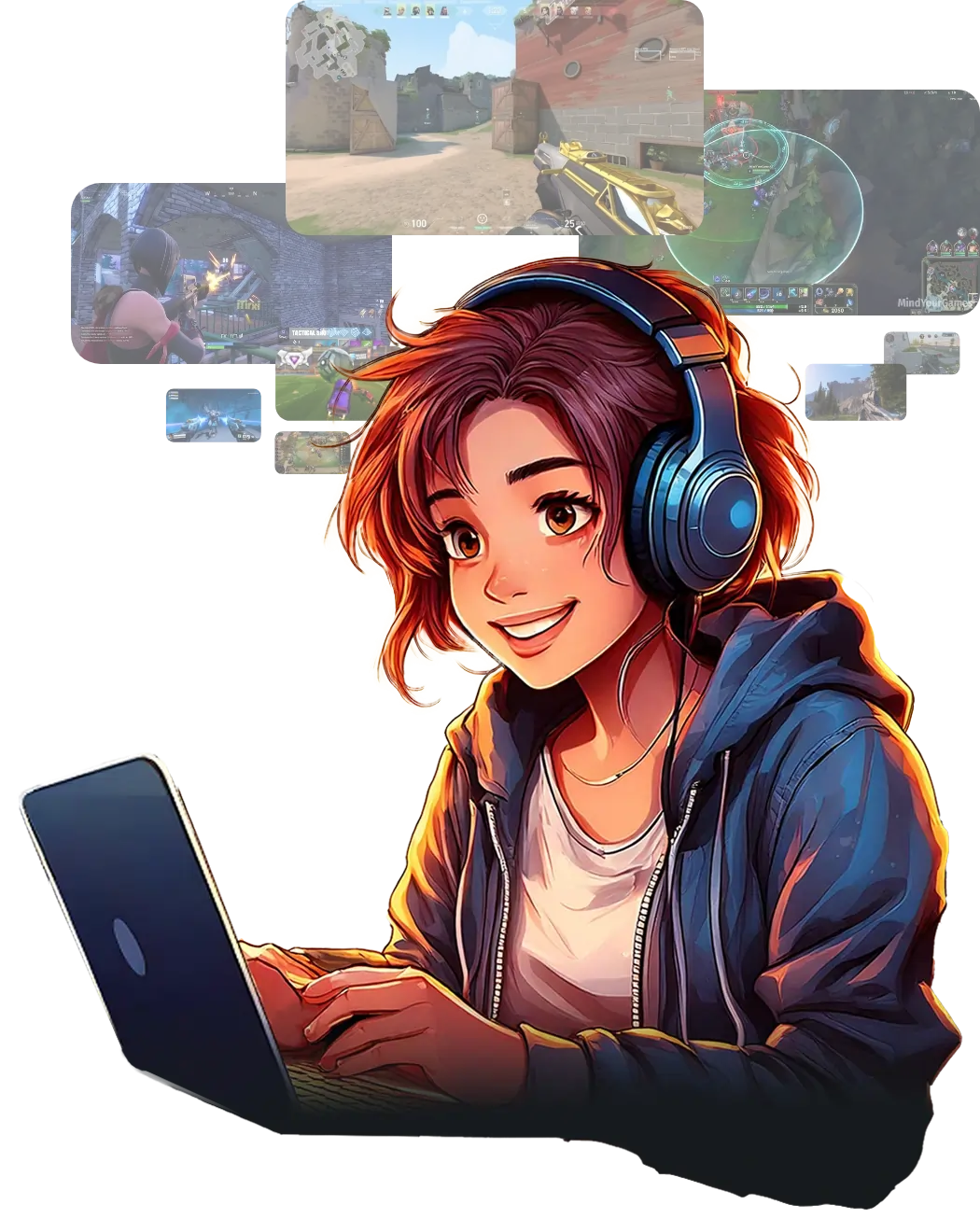 gamer girl on desktop blurred